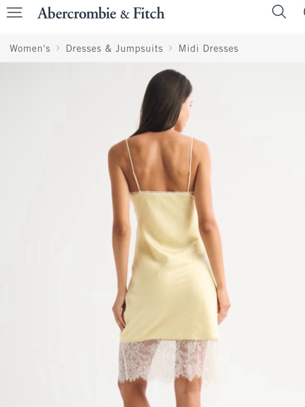 Abercrombie & Fitch Yellow Slip Dress with White Lace Hem - Picture 2 of 3